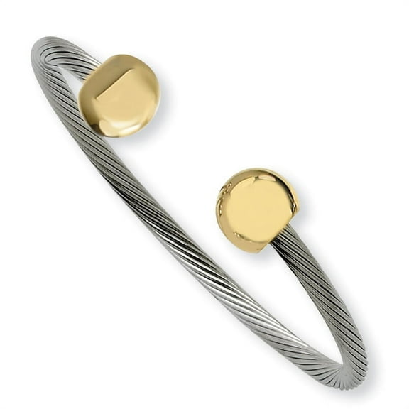 Stainless Steel Cable & Gold IP-plated Ball End Cuff Bracelet