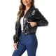 thumbnail image 4 of Chaqueta bomber de cuero sintético INSPIRE CHIC para moto de mujer con cierre de cremallera y corte corto, 4 of 6
