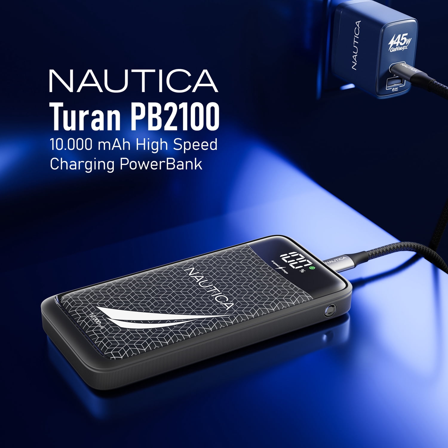 Nautica TURAN PB Dual-USB Hi-Speed Portable Power Pack with Digital Power Display, UCCPB1003, 10kmAh
