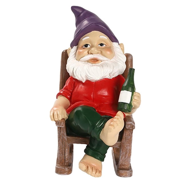 Gnomo De Jardín Siéntese En La Mecedora Figuritas Mano De Obra Fina Bebiendo Estatua De Gnomo Divertido Para Decoración De Patio De Césped Al Aire Libre En Interiores Guardurnaity HA017919-00