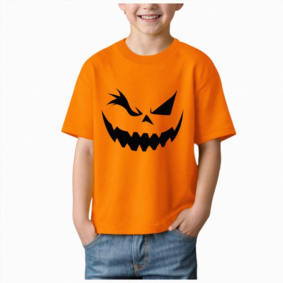 larppty Toddler Boy Girl Halloween T-Shirts Skeleton Kids Pumpkin Short Sleeve Shirts (Orange,3-4 Years)