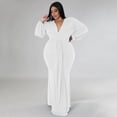 thumbnail image 2 of AURA Women Plus Size V Neck Irregular Dress Long Sleeve Sexy Party Night Dress, 2 of 6