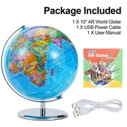 TJT 3D AR Educational World Globe, 10 Interactive Globe for Kids with Metal Stand , Earth Globes for Adults, LED Illuminated Night Lighting Gift