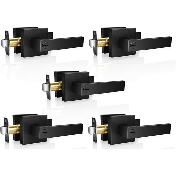 5 Pack Modern Black Door Handles Privacy Door Levers Black Door Knobs Interior Heavy Duty Reversible Door Locks Keyless Square Interior Door Handle