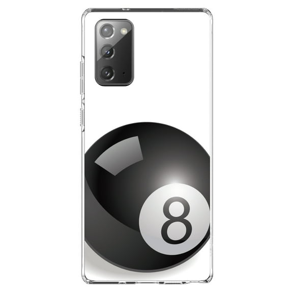 DistinctInk Clear Shockproof Hybrid Case for Galaxy Note 20 ULTRA (6.9" Screen) - TPU Bumper, Acrylic Back, Tempered Glass Screen Protector - Black Eight Ball 8