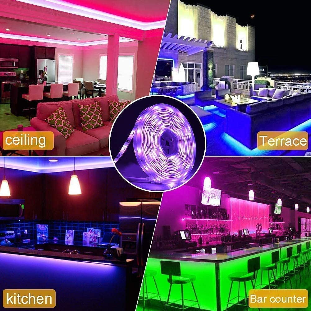 LED Strip Lights, 32.8ft 10m Waterproof Color Changing Light Strip Kit with Remote Controller 12V Power, RGB SMD3528 Rope Light for Room, Bedroom, Kitchen, Yard Decoration