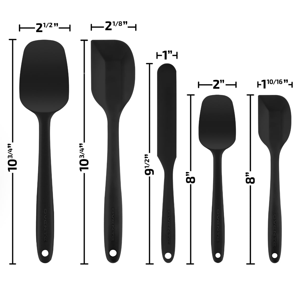 Silicone Spatula Set 5-Piece NOVASTARCK Heat-Resistant One Piece Design Seamless Rubber Spatula Dishwasher Safe for Mixing Cooking & Baking Black 