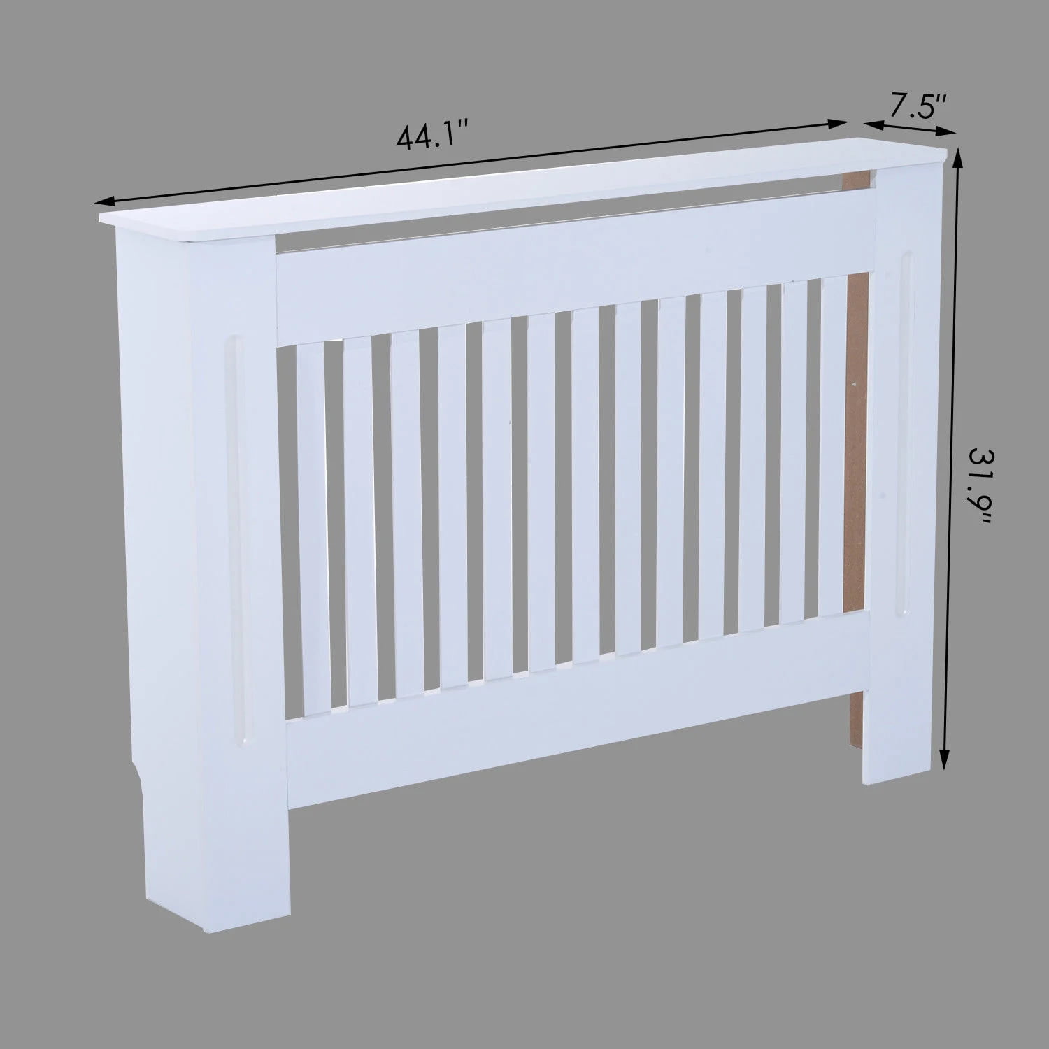 Medium Size H82 x W112x D19 cm White Painted Wood MDF Radiator Heater Cover Case Cabinet Vertical Grill Slatted Vent Protector Shelf Horizontal Slats Storage for Home Office Traditional Design 