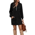 thumbnail image 2 of Hxshgdsn Women's Sweatshirt Dress With Pockets, Hooded Pullover Tunic Dress, Solid Color Casual Comfortable Outfit（Black/L), 2 of 6