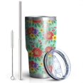 thumbnail image 2 of 30oz Pioneer Flower Floral Print Pattern Tumbler, Double Wall Vacuum Insulated Cup, BPA-Free Leak Proof Lid & Reusable Straws, Hot 12h, Cold 34h, 2 of 6