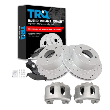 TRQ Front Brake Calipers Pads & Drilled Rotors Fits Select Cherokee Comanche Wrangler