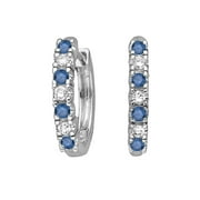 Alternating Blue and White Diamond Huggie Earrings in 10K White Gold (1/4 cttw)