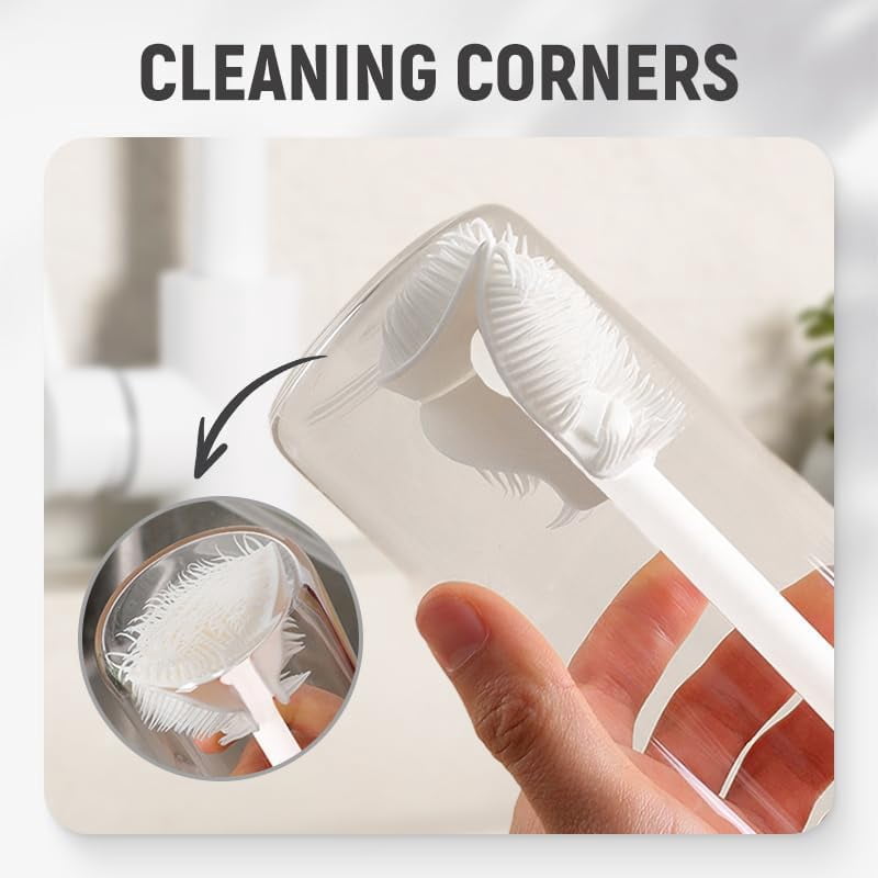 360° Flexible Silicone Bottle Brush with Long Handle, Upgraded Soft Bristle Cup Brush for Deep Cleaning Narrow Neck Containers, Baby Bottles, Hydration Bottles (3PCS) (K)