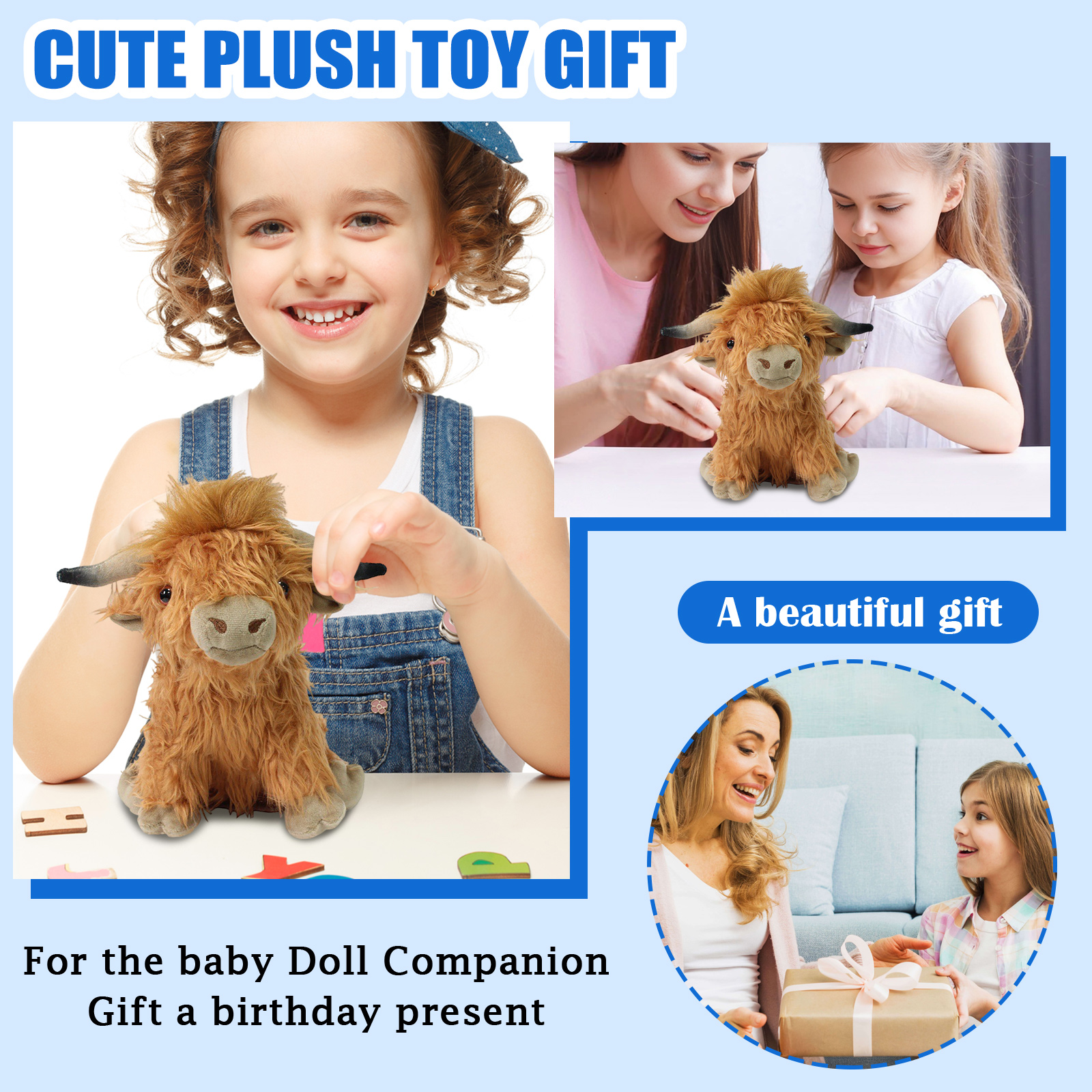 9.8Inch Cute Highland Cow Stuffed Animal Plush Doll, Perfecr Birthday Christmas Holiday Valentines Gifts, Easter Basket Stuffers