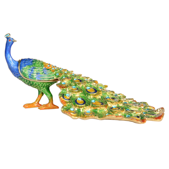 Peacock Trinket Box Hinged Crystal Bejeweled Ornament Decorative Jewelry Container Ring Holder Birthday Gift
