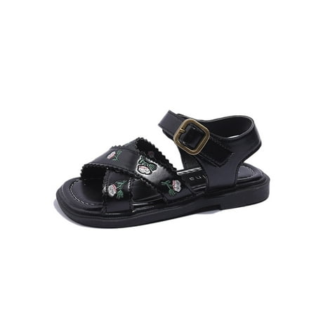 

Lovely Casual Sandals For Children Girls Embroidered Floral Slip On School Party Open Toe Summer Flat Shoes Shower Pool Walking Wear