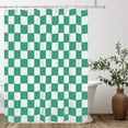 thumbnail image 2 of Aesthetic Checkerboard Grid Pattern Shower Curtain, White Emerald Green Modern Shower Curtain Sets Decoration 71x71 Inch with Hooks, 2 of 6