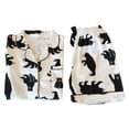 thumbnail image 4 of Pijama de verano para mujer, cárdigan fino de algodón, manga corta, pantalones cortos, estampado de oso, ropa de casa (blanco, negro, talla L), 4 of 6