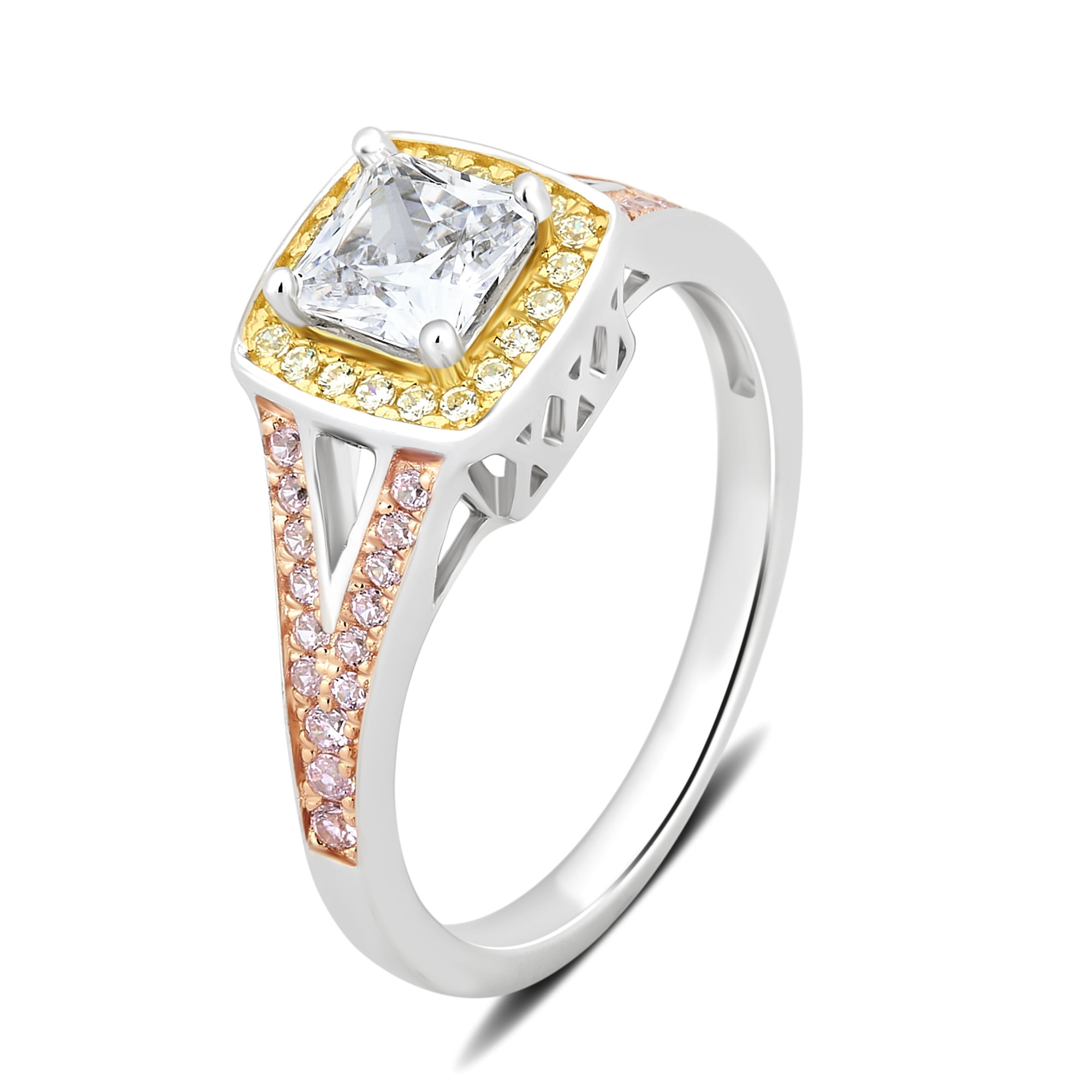 Arista 1 5/8 Carat T.W. Created Pink, Yellow & White Cubic Zirconia Women's Engagement Ring in Sterling Silver