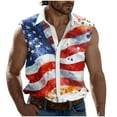 thumbnail image 2 of EGNMCR Débardeur Col Rabattu Homme Mode Décontractée Jour de l'Indépendance Imprimé Col Rabattu Sans Manches Poches Débardeur Sport Homme Polyester Blouse, 2 of 5