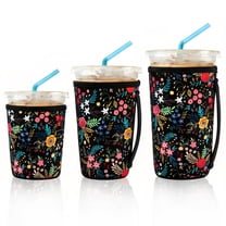 3 Pack Reusable Iced Coffee Sleeves for Iced Coffee Cups or Drinks Reusable Neoprene Insulated Sleeves for Hot and Cold Drinks （Little Flower)