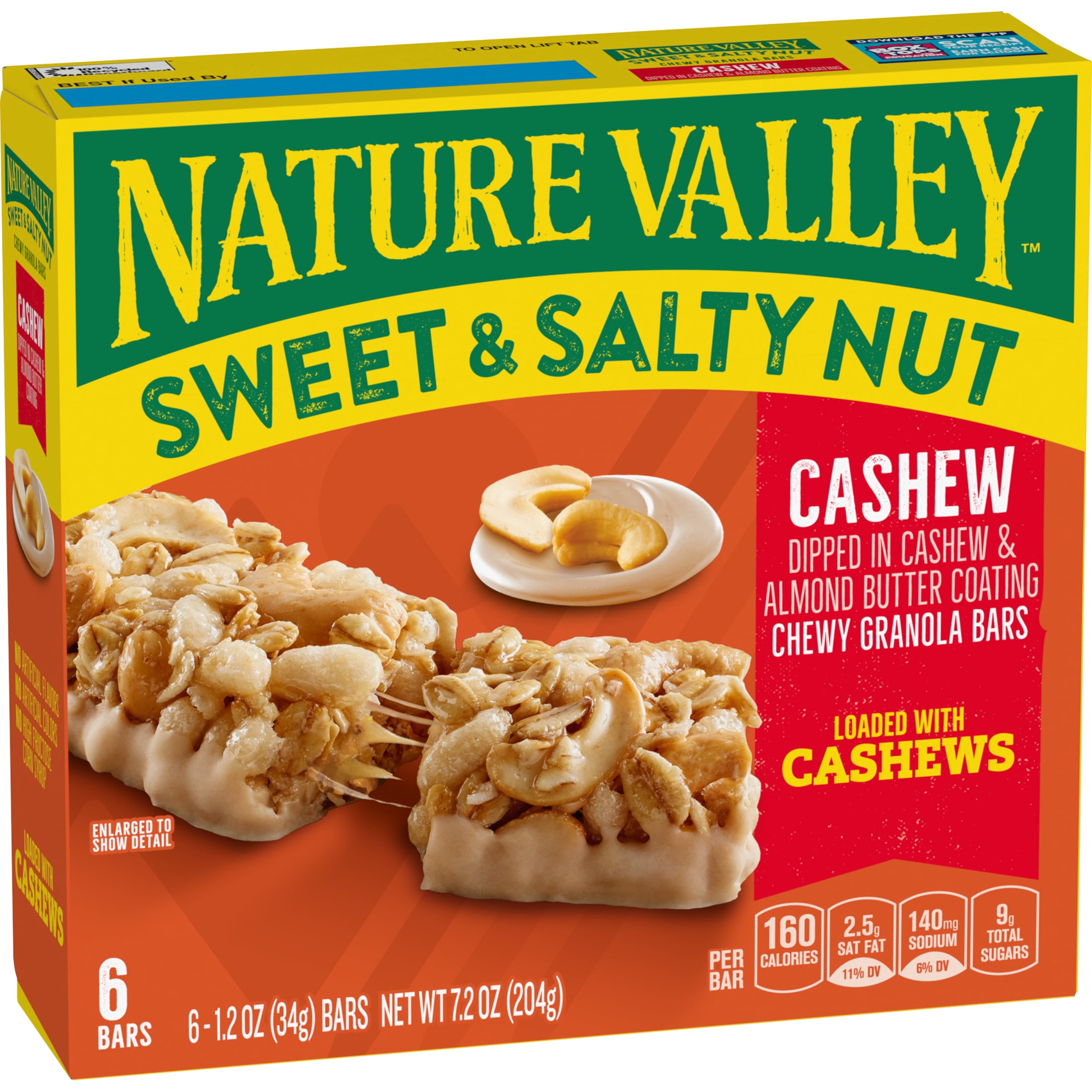 (12 pack) Nature Valley Sweet and Salty Nut Granola Bars, Cashew, 6 Bars, 7.2 oz