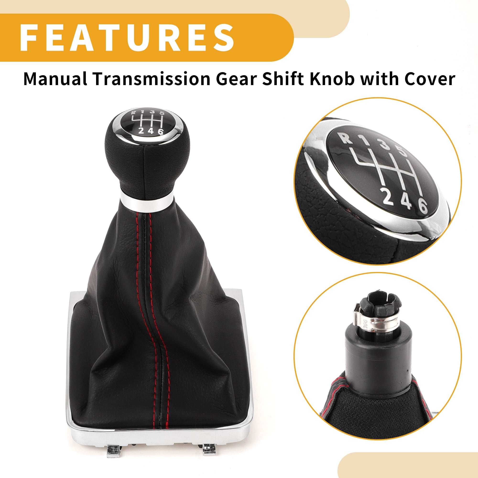 Unique Bargains 6 Speed Manual Gear Shifter Knob with Cover No.3C0711113A - Car Shift Lever Knob - for VW Passat 2006-2010 Plastic Faux Leather Black Red - 1 Pc