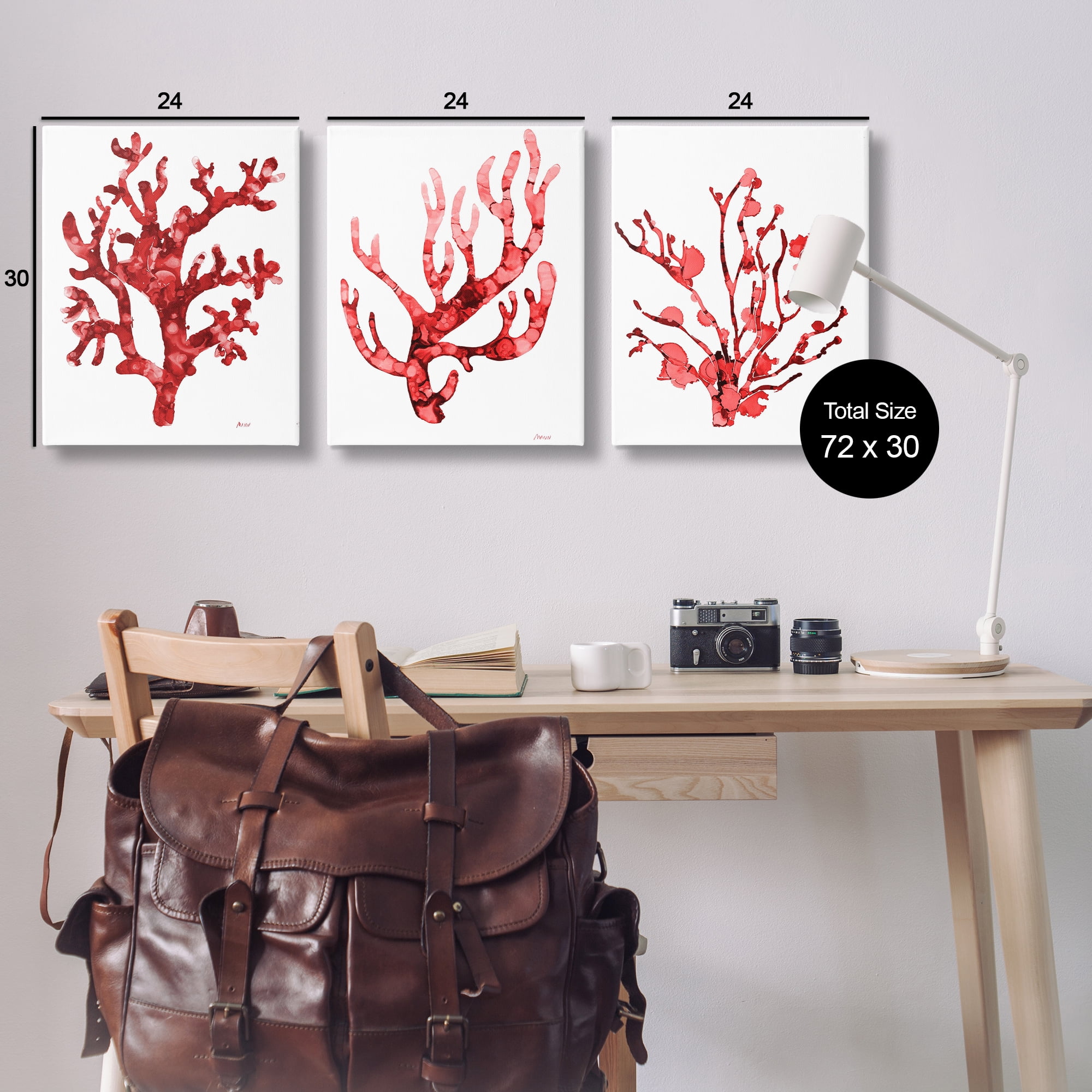 Stupell Industries Bold Red Coral Nautical & Beach Painting Wrapped Canvas Art Print Wall Art, 24 x 30, Set of 3