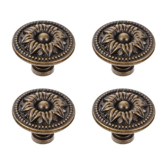 CIMAXIC 4pcs Simple Bronze Round Knobs European Style Handle for Cabinet Furniture,1.38"X1.38"X0.98"