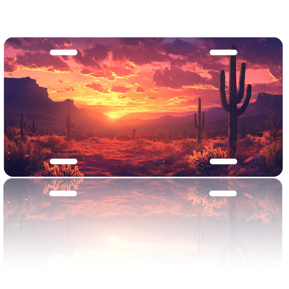 1 Pcs 2D Flat License Plate Covers & Frames, Desert at Sunset For Decorative Front, Waterproof For Decoration Aluminum License Plate Covers & Frames Cover For Men Women, 12" X 6"