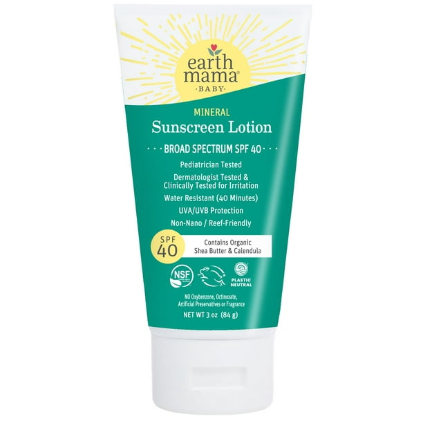 Loción de protección solar Earth Mama Baby SPF 40 90 ml resistente al agua