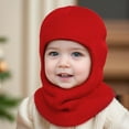 thumbnail image 5 of Baby Winter Knit Hat, Toddler Pullover Style Beanie with Integrated Neck Warmer, Warm Fleece Lined Cap for Cold Weather, Solid Color Ear Protection for Infants and Kids - Red, 5 of 5