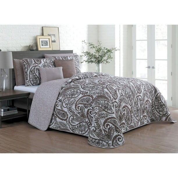 Seville 7pc Quilt Set Queen Taupe