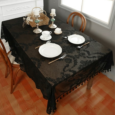 

Avamo Table Cloths Covers Tablecloths Lace Luxury Tablecloth Tassel Trim Decorative Dust-proof Rectangle Oil-Proof Black 55 x71