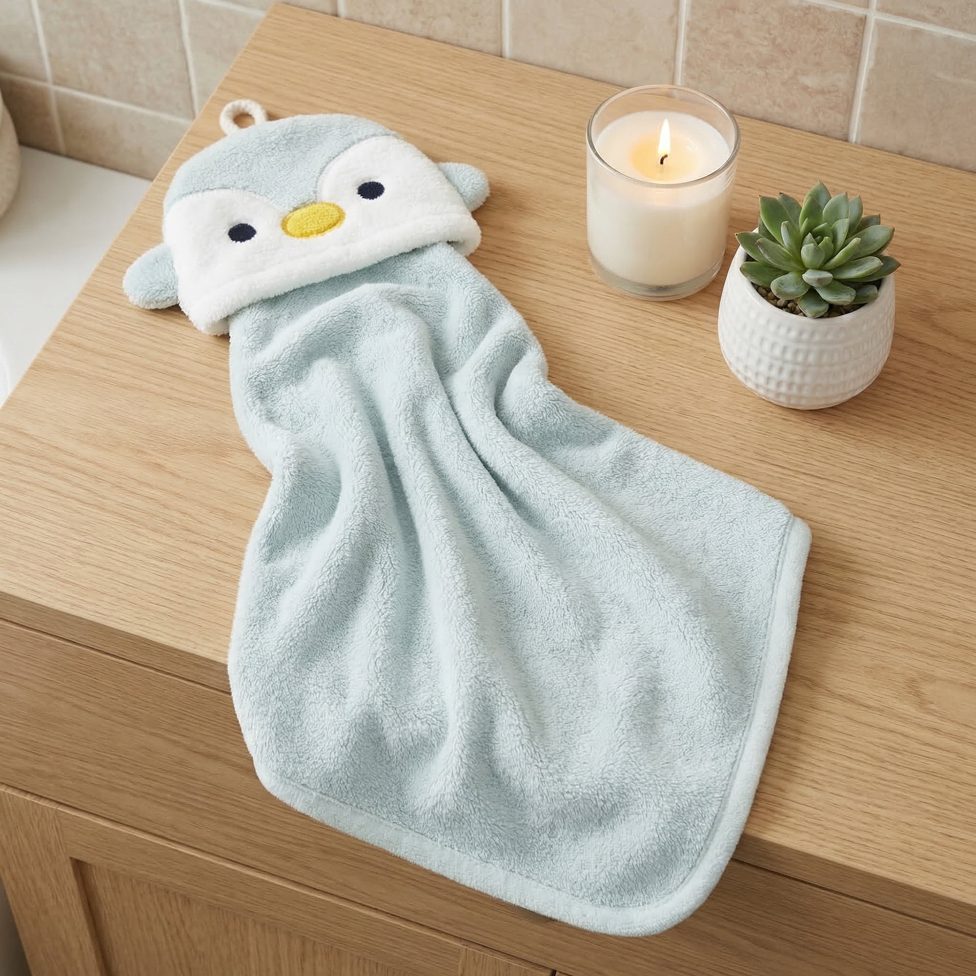 Unique Bargains Animal Soft Quick Dry Hanging Hand Towel Green 15" x 8"