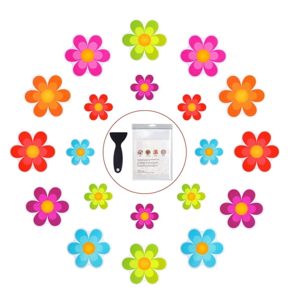 Non Slip Shower Stickers 20 PCS, Bathtub Floor Anti-SFlowers Appliques, Strong Adhesion for Tile Tub Stairs, with Scraper, Multicolor