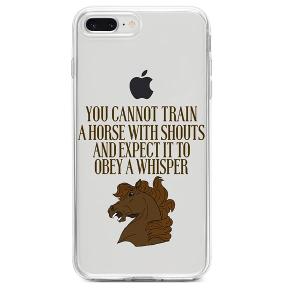 DistinctInk Clear Shockproof Hybrid Case for iPhone 7 PLUS / 8 PLUS (5.5" Screen) TPU Bumper Acrylic Back Tempered Glass Screen Protector - Can't Train Horse with Shouts & Expect Whisper