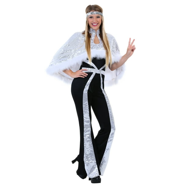 Dazzling Silver Disco Costume for Women Adult Womens Black Gray S FUN Costumes