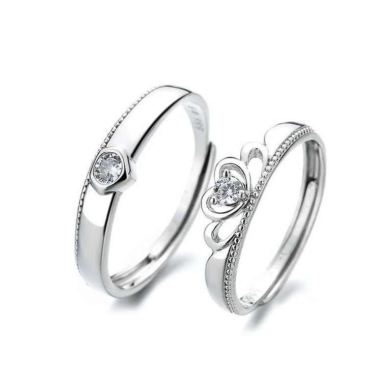 Sterling Silver Crown Couple Ring Adjustable Opening For Men And