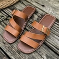 thumbnail image 6 of Xfvqtps Slide Sandals for Women Flat Three Straps Open Square Toe Buckle Decor Leather Non Slip Beach Summer Sandals Brown, 6 of 9