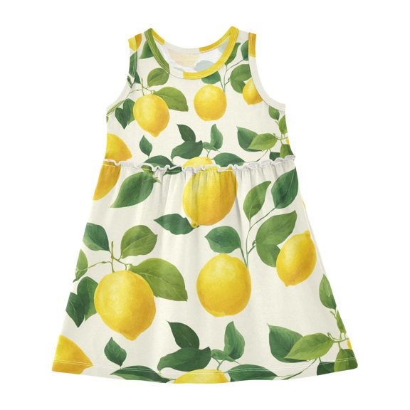 Girls Dress Lemon Simple Design Sleeveless Dress for Girls Hem A-Line Casual Sundress