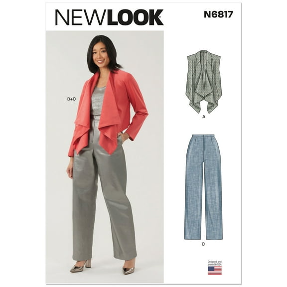 New Look Sewing Pattern 6817 - Misses' Draped Front Vest, Jacket and Pants, Size: A (8-10-12-14-16-18)