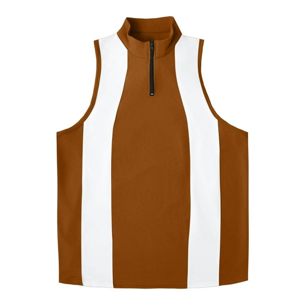 Camiseta sin mangas con cuello alto para hombre, color liso, elástica, moderna, deportiva, para el tiempo libre, fitness, con cremallera.