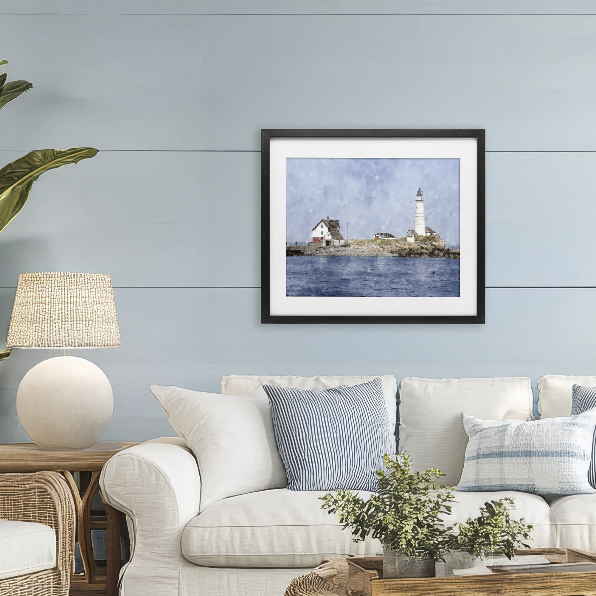 Stupell Industries Picturesque Lighthouse Island Black Framed Print Under Glass, design by Kim Curinga