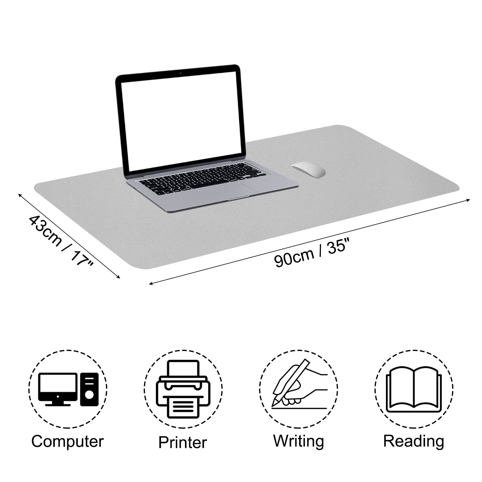 Uxcell 35"x17" Large Desk Mat, PU Leather Dual Side Large Desk Pad, Silver Tone