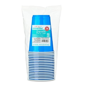 Disposable Plastic Party Cups, Electric Blue, 16 fl oz, 18 Count, by Way To Celebrate