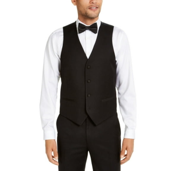 Alfani Mens Classic fit Button-Up Suit Vest Medium Black Stretch