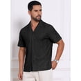 thumbnail image 4 of DARING DIVA Men's Camp Collar Button Down Short Sleeve Distressed Ripped Shirts M Black, 4 of 7