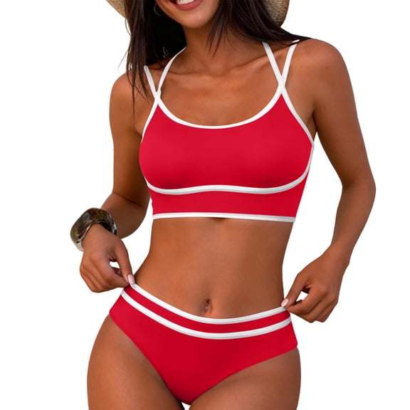 qucoqpe Women's High Waisted Bikini Sets Two Piece Swimsuits Color Blocking Cheeky High Cut Bathing Suits for Women