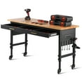 thumbnail image 5 of KFFKFF 60" Mobile Workstation, Oak Wood, 1500 lbs Capacity, Includes Drawer, Electrical Outlets, Casters, and Pegboard for Organized Workspace in Garage, Workshop, or Home Office, 5 of 9